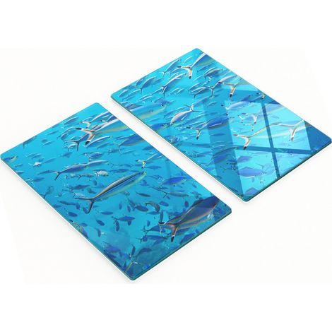 Tablas decorativas de cristal para cortar y servir con dise帽o de peces de coral, 2x30x52 cm.