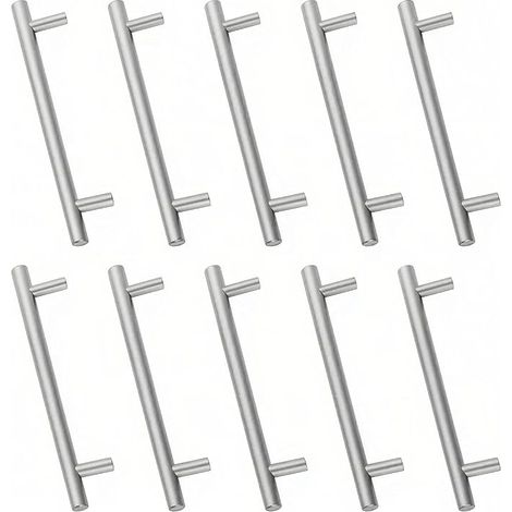 Paquete Drenky de 10 pomos de puerta de acero inoxidable plateado, tornillos para cajones y armarios, distancia entre orificios: 192 mm (1/5)