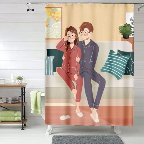 Rideau de douche couple tendre, œillets plastique, 150x180 cm, qualité (1/5)