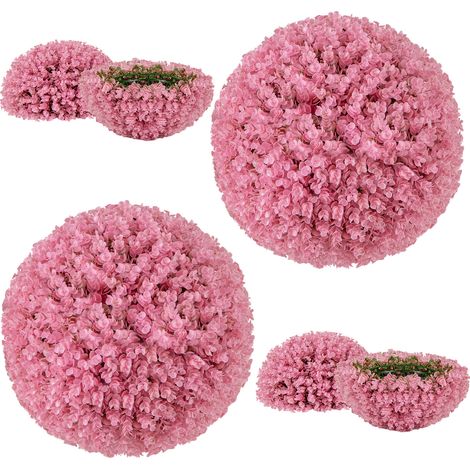 Lot de 2 Boules Topiaire Artificielle 44 cm, 2 Fausses Plantes avec 7 Couches de Feuille, Sphère de Jardin Décoratif Intérieur Extérieur, Rose (1/4)