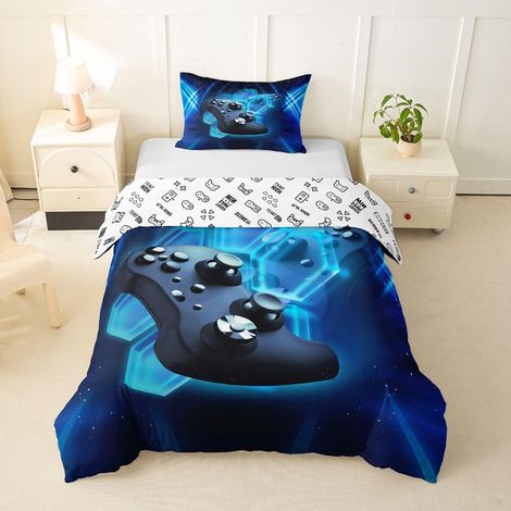 Parure de lit pour garçons, adolescents, enfants, salle de jeu, décoration de jeu, couverture moderne, style science-fi, jeux vidéo, housse de couette imprimée motif joystick 135 x 200 cm (1/5)