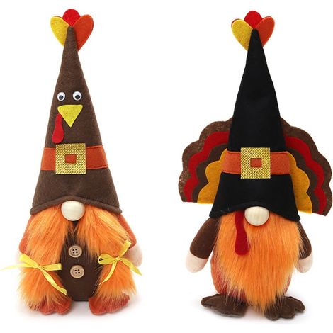 Gnome - 40 Cm - Tissu Et Pvc - Décoration Automne Et Thanksgiving - Intérieur Et Extérieur - Lot De 2 (1/5)