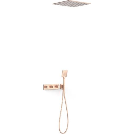 Kit robinet thermostatique encastré à 3 voies B-system pour douche Or Rose Mat 24K - TRES 30725306OPM