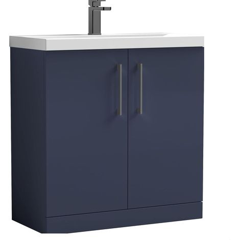 Balterley Bramshall Contemporary Bathroom Floor Standing 2-Door Vanity Unit & Mid-Edge Basin, Midnight Blue, 800mm