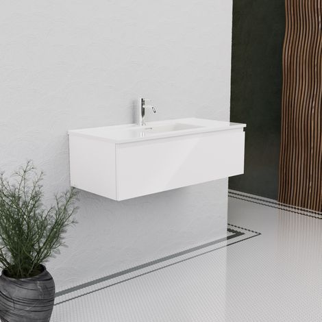 Inda - Mobile bagno 100 cm Bianco lucido con 1 cassetto e lavabo (1/5)