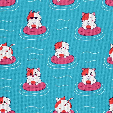 Tissu d'extérieur décoratif Oxford - Motif : Chatons roses nageant dans des cercles I DR153 (1/5)