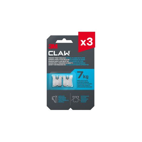 Lot de 3 crochets pour tableaux spécial plaque de plâtre 3M CLAW™ 7 kg, 4 crochets (1/3)