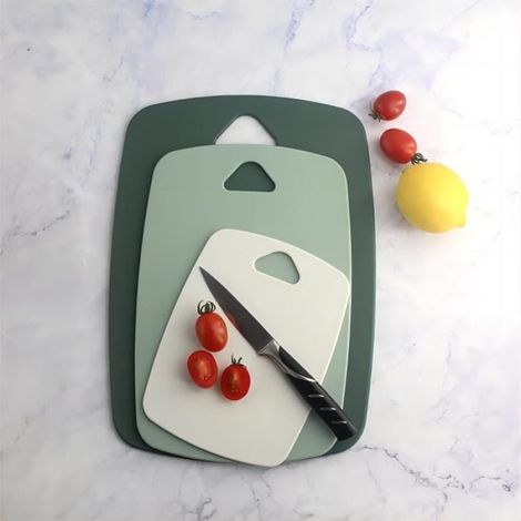 Planche À Découper - Plastique Alimentaire Sans BPA - Antidérapante Avec Poignées - Pour Cuisine Maison - Lot De 3 - Vert (1/4)