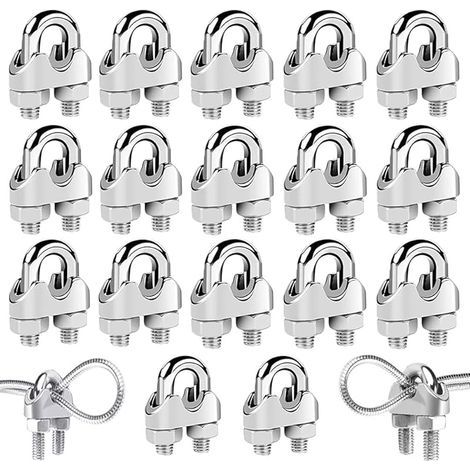18 Pièces Serre Cable Acier,Serre Cable Inox 304 U Boulon Clip de Câble Métalliques,Pour Câble Métallique en Acier de M3 mm/M4 mm/M5 mm,Corde (Trois Tailles) (1/5)