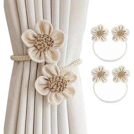 2Pcs Embrasses de Rideaux,Fleurs Embrasse,Fabriqués à la Main Attaches de Rideaux,Attaches Rideau Bohème,Curtain Holdbacks No Drill (1/5)