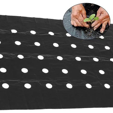 Paillis plastique noir perforé avec trous de plantation, 94,5 x 10 m (3,1 x 32,8 pi), film plastique noir gaufré, paillis perforé pour serre, film de paillis barrière anti-herbe pour P (1/5)