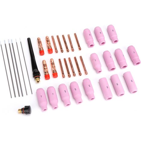 37-teiliges WIG-Teile-Set: Wolframelektrode, Aluminiumoxid-Düse, Spannzange, Gehäuse, Rückkappe für WP17/18/26-Brenner (37 Stück) (1/5)