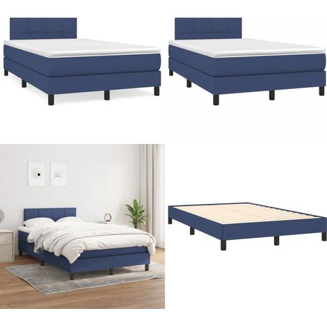 Sommier à lattes de lit avec matelas bleu 120x190 cm tissu - Lit Double - Lit Tapissier - Literie - Chambre À Coucher - Matelas À Ressorts Ensachés - Home & Living (1/5)