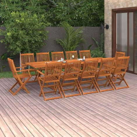 vidaXL Set comedor de jardín 13piezas madera maciza acacia 280x90x75cm (1/5)