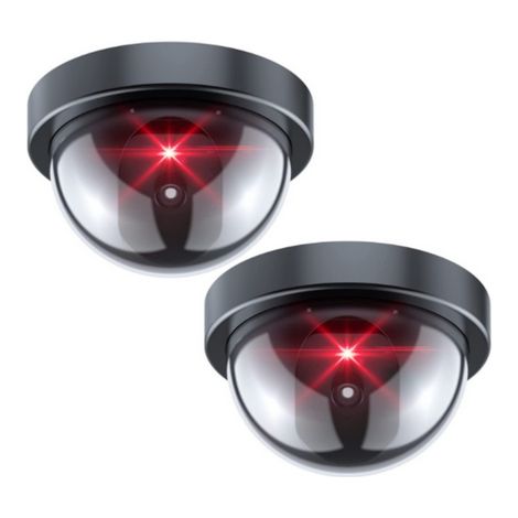 Camera De Surveillance Fausse - Dôme Noir Avec Voyant LED Rouge Clignotant - Pour Intérieur Et Extérieur - 2 Pièces (1/5)
