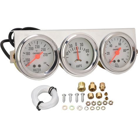Kit Universel de Triple Jauge de 52 Mm, Jauge de Température d'eau et de Pression d'huile 3 en 1, Compatible avec la Plupart des Véhicules 12 V (1/5)
