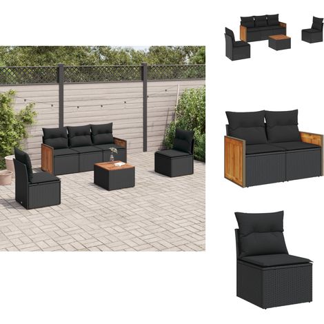 Salon de jardin 6 pcs avec coussins noir résine tressée - Ensemble Salon De Jardin - Meuble Extérieur - Mobilier De Jardin - Salon De Jardin Pliable - Chaise Longue (1/5)