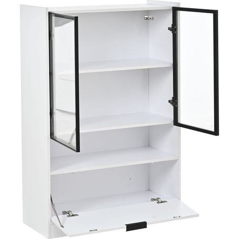 Vitrine LED moderne mate hauteur 120 cm avec éclairage LED, vitrine en verre sur pied éclairée, meuble de salon avec portes en verre et porte abattante, meuble d’exposition en panneau de particules, b (1/5)