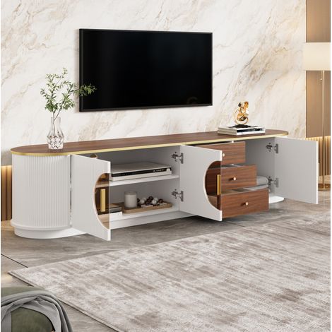 Mueble TV de diseño retro moderno de MDF y cristal marrón 180 x 40 x 46 cm (1/5)