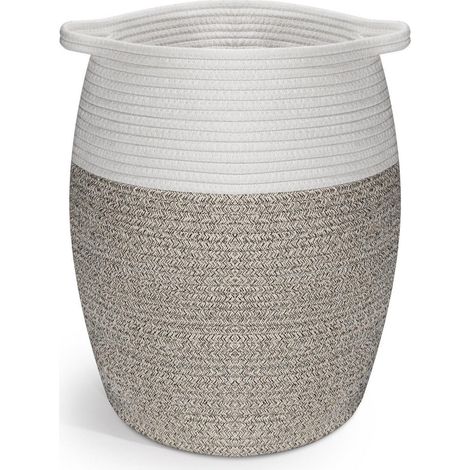 Großer Baumwollseilkorb 40L mit Griffen, geflochten, 30x45cm, Weiß+Braun (1/5)