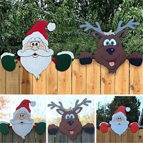 Weihnachtsdrationen, Rentier- und Weihnachtsmannfiguren an Zäunen, Weihnachtsdrationen für Haus und Garten (1/4)