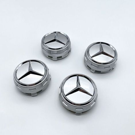 Cache-moyeu 75mm compatible Mercedes – Capuchon centre de jante AMG, cache centre roue voiture, accessoire jante automobile en ABS, remplacement couvercle moyeu, lot de 4 pièces – Argent (1/2)