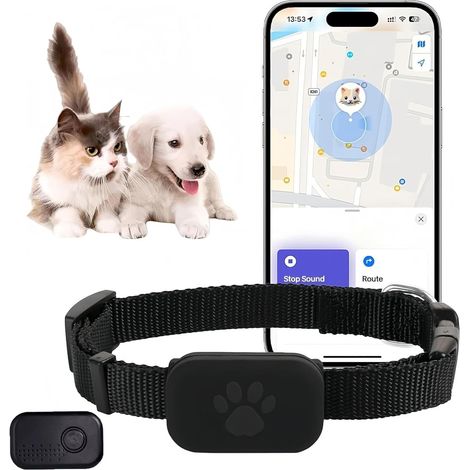GPS tracking collar for cats, GPS collar for small cats and kittens, dog tracker, no monthly fees, compatible with Apple Find (iOS/Android compatible) (black)