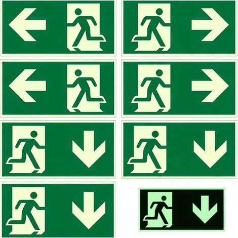 Lot de 7 Panneaux Sortie de Secours Photoluminescents, Signalisation de Sécurité Autocollante Verte pour Évacuation d'Urgence, Signalétique Haute Visibilité pour Bureaux et ERP (1/5)