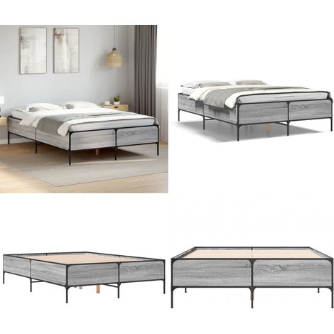 Bettgestell Grau Sonoma 140x200 cm Holzwerkstoff und Metall - Holzbettwäsche - Lattenrost - Doppelbett - Boxspringbett - Bettrahmen - Home & Living (1/5)
