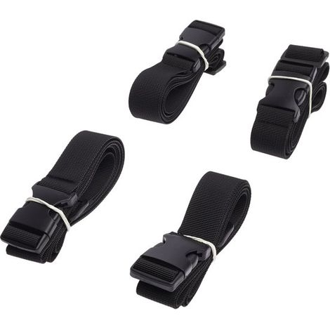 Longziming - Lot de 4 sangles à bagages réglables en nylon – 2,5 cm × 1,5 m – Sangles robustes avec boucles antidérapantes – Idéales pour les voyages, le rangement et les activités de plein air – Noir (1/5)