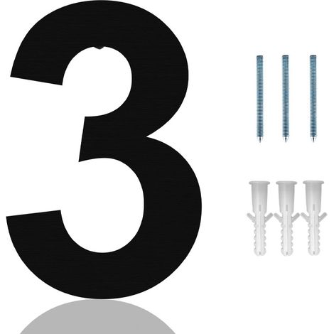 GABRIELLE Numéro de maison 3D en acier inoxydable – 20,3 cm, 203 mm de haut, numéro résidentiel moderne, panneau de porte d'hôtel (numéro 3)