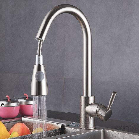 Robinet Cuisine avec Douchette Extensible, Pivotant à 360° Mitigeur Cuisine Douchette avec 2 Mode, Haute Pression Robinet d'Évier en Acier Inoxydable, Mitigeur Monocommande pour Evier Cuisin