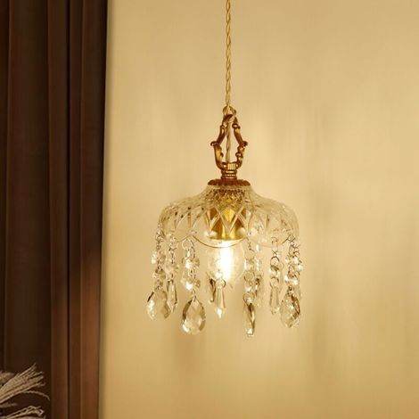 Lustre en cristal K9 et laiton – Éclairage rétro français 23cm – Compatible ampoules E27 – Pour porche, balcon, intérieur (1/5)