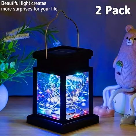 Lot de 2 guirlandes lumineuses solaires d'extérieur en fil de cuivre, style rétro. (1/5)