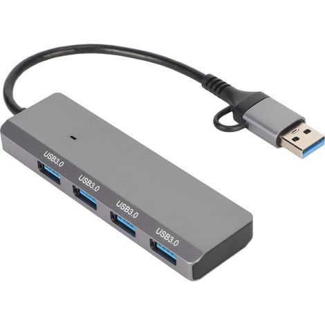Hub USB-C 4 en 1 avec double connecteur Type C, 5 Gbit/s, boîtier métallique, station d'accueil pour PC, ordinateur portable, tablette et téléphone (1/5)