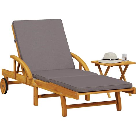 vidaXL Chaise longue avec coussin et table bois d'acacia massif (1/5)