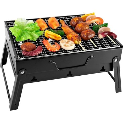 Mini portable folding charcoal barbecue, dimensions: 35 x 27 x 19.5 cm, ideal for the garden, balcony, travel and camping – Black (1/5)