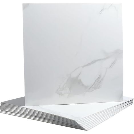 10 Pieces White Marble Peel and Stick Tiles Splash Resistant Waterproof PVC Sticker Wall Panel Square 30x30cm Toilet Shower Tiles Kitchen Bathroom Laundry Room (1/5)