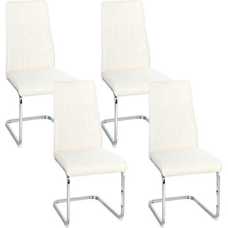 HOMCOM juego de 4 sillas de comedor, sillas de cocina con asiento y respaldo acolchado, tapizado en terciopelo, patas de acero, crema