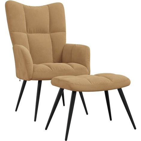 Fauteuil lounge avec repose-pieds, tissu velours marron (1/5)