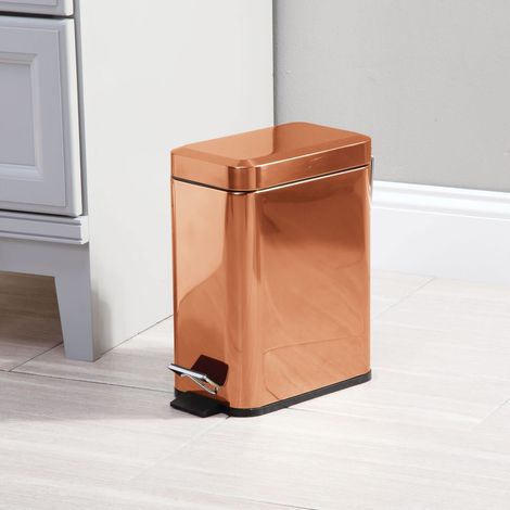 Poubelle à pédale avec pédale, couvercle et insert en plastique pour salle de bain, cuisine et bureau, poubelle domestique en métal avec design ergonomique, Cuivre (1/5)