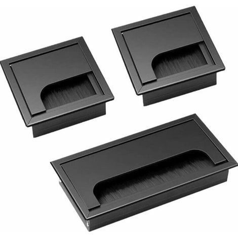 Cable Grommet Cover, 3 Pieces, Square, Black, Recessed Cable Grommets, Desk Cable Cover, Aluminum Alloy, Cable Outlet, Cable Passage, 80 x 80 mm, 160 x 80 mm (1/5)