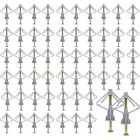 Lot de 400 chevilles papillon grises pour plaques de plâtre avec vis, chevilles pour plaques de plâtre, plaques de plâtre et fixation dans le béton (1/5)