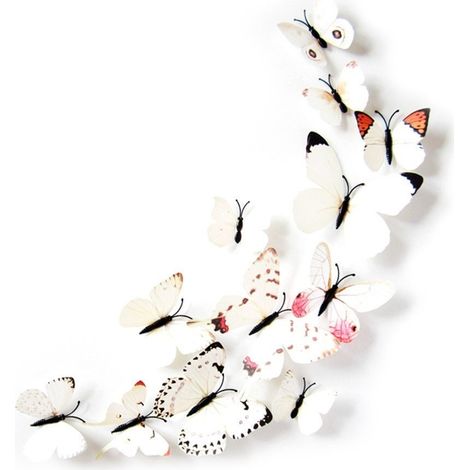Kit 12 MARIPOSAS 3D adhesivas para pared NEW COLORS - Decoración Color: Blanco