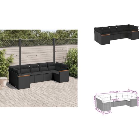 7-tlg. Garten-Sofagarnitur mit Kissen Schwarz Poly Rattan - Gartenmöbel - Rattan Möbel - Outdoor Sofa - Lounge Set - Esszimmergarnitur (1/3)