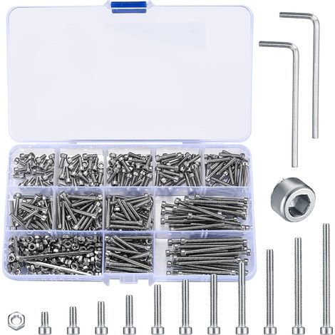 (440 Pièces) M3 Jeu de Vis et écrous, Vis Boulon et écrous à Tête Hexagonale Acier Inoxydable, Boulons avec Tete Cylindrique Assortiment (1/5)