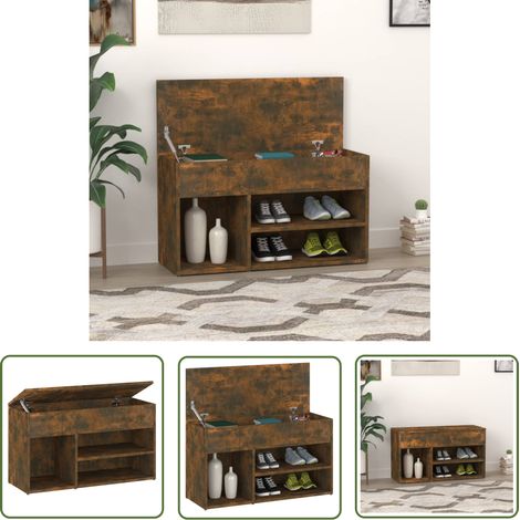 The Living Store Schuhbank Räuchereiche 80x30x45 cm Holzwerkstoff - Schuhbank - Schuhschrank - Garderobe - Aufbewahrungssystem - Wohnzimmermöbel (1/5)