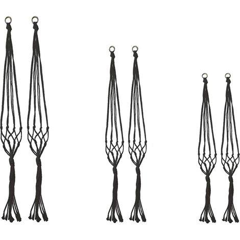 Lot de 6 suspensions en macramé pour pot de fleurs d'intérieur ou d'extérieur - En coton - Noir (1/5)