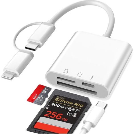Lecteur de carte SD 3-en-1 pour iPhone avec prise Lightning, compatible iOS, charge simultanée, lecture rapide et fiable (1/5)