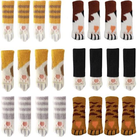 24 Chaussettes de Chaise Mignonne Pattes de Chat Couvre-Jambes de Chaise Protecteurs de Plancher Anti-Rayures Anti bruit 24PCS(6 ensembles) (1/5)